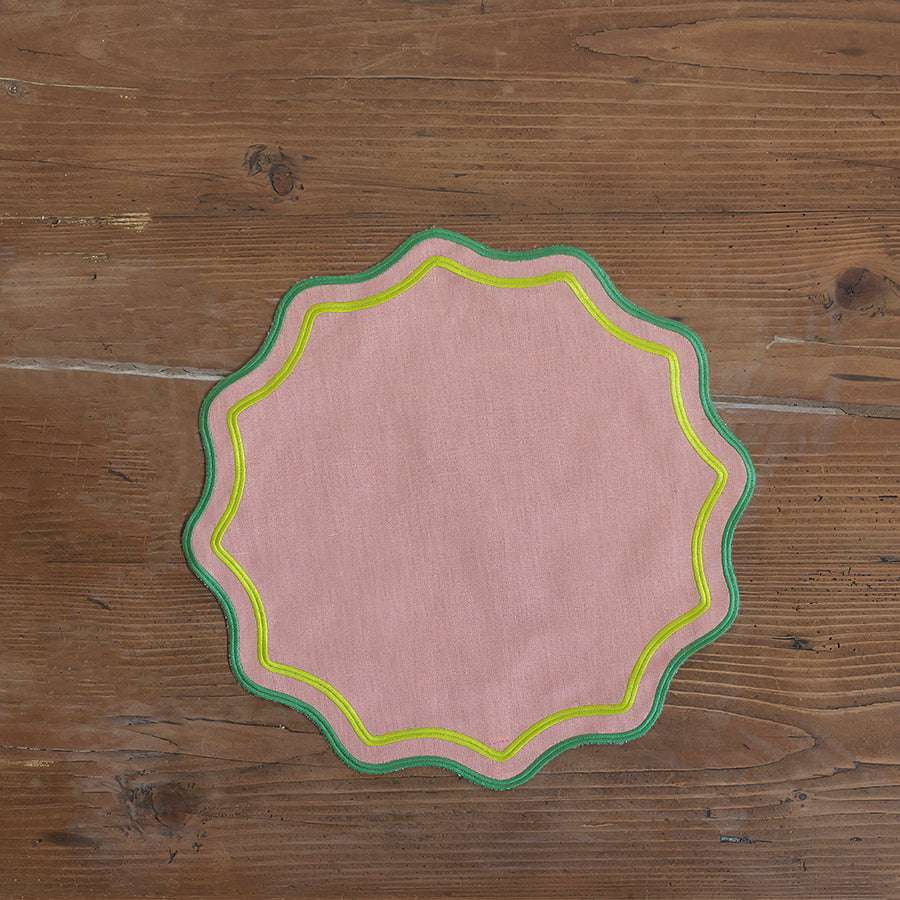 Juego de 2 individuales onditas rosa con festones