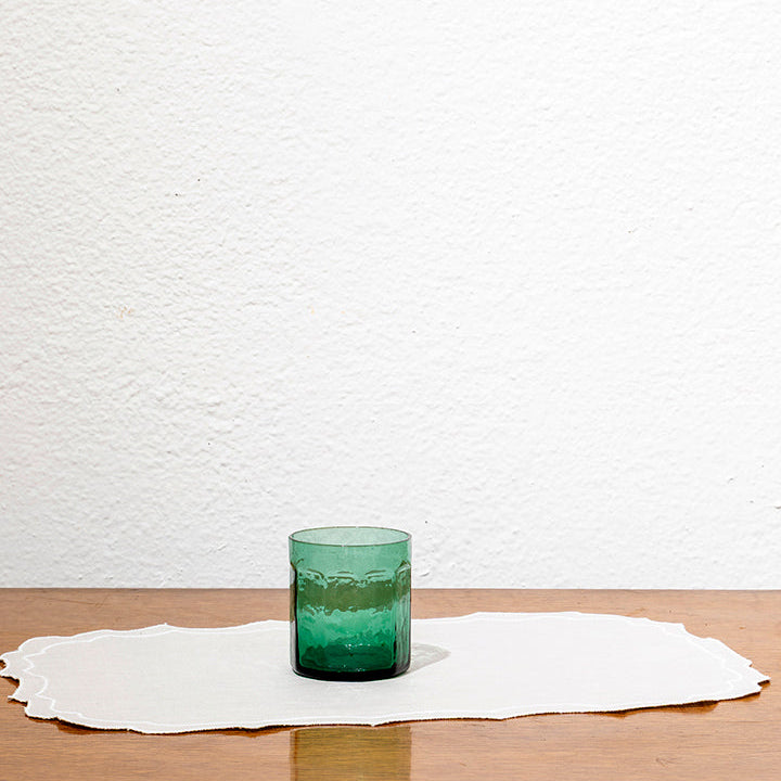 Juego de 6 vasos bajos de vidrio verde martillado pequeños