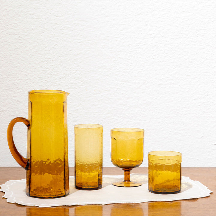 Juego de 6 copas de vidrio ámbar martillado