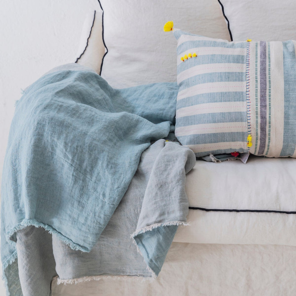 Plaid de lino lavado crepé color aqua 140x250