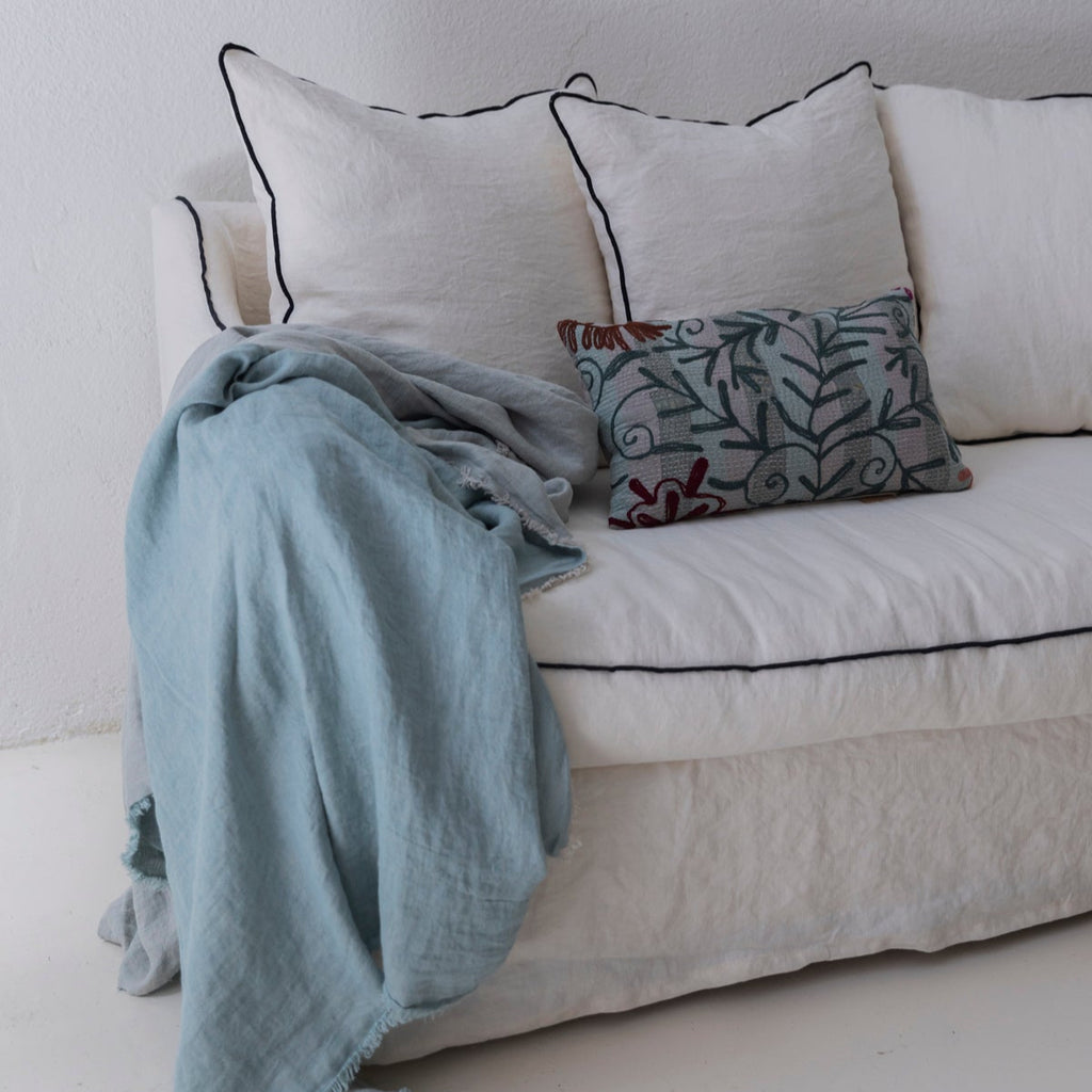 Plaid de lino lavado crepé color aqua 140x250