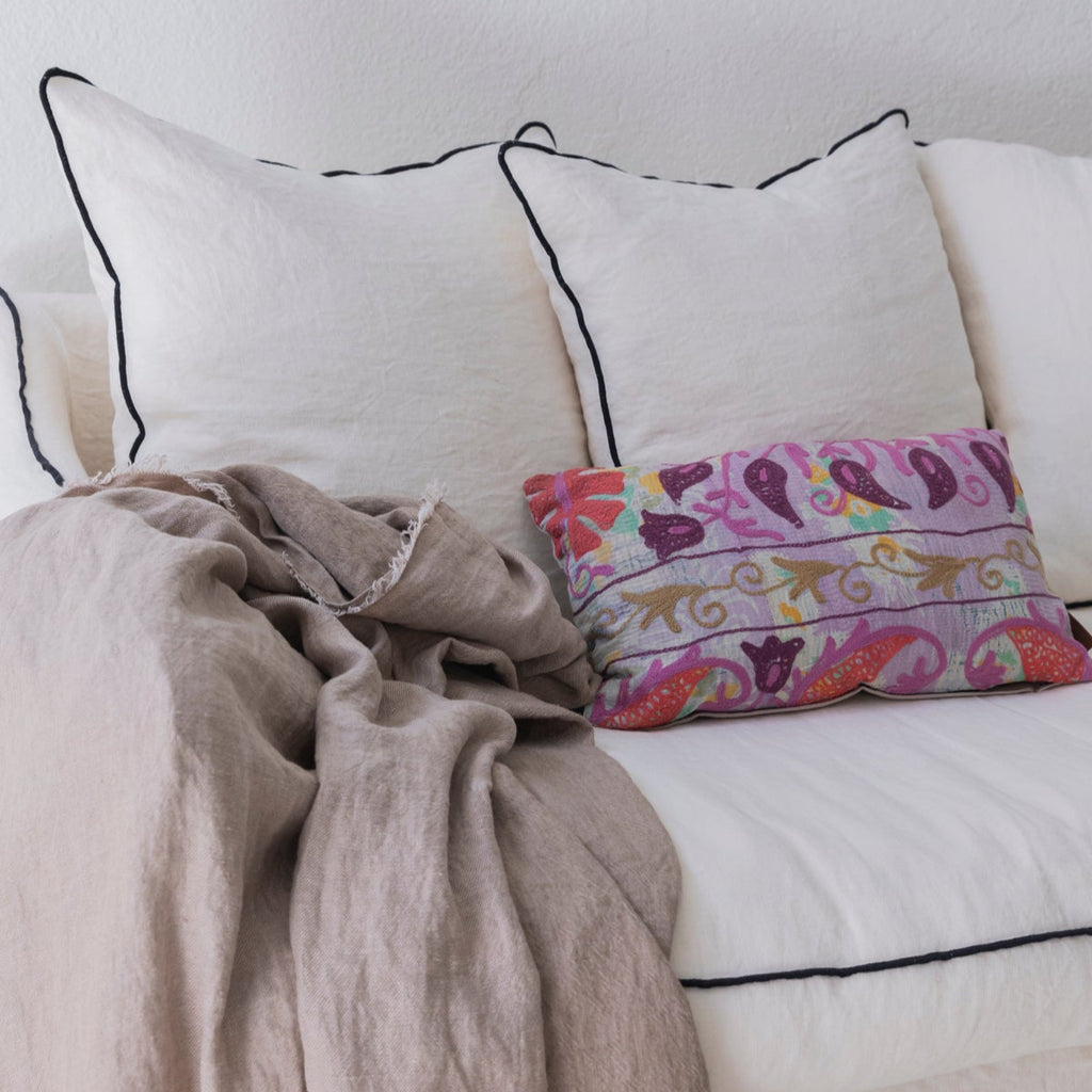 Plaid de lino lavado crepé color topo 140x250