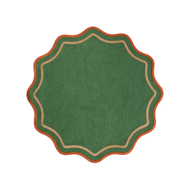 Juego de 2 individuales onditas verde con festones