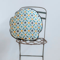 Cojín circular de naipes y rayas verde