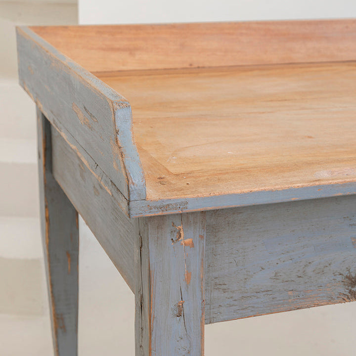 Escritorio tapa madera y base azul