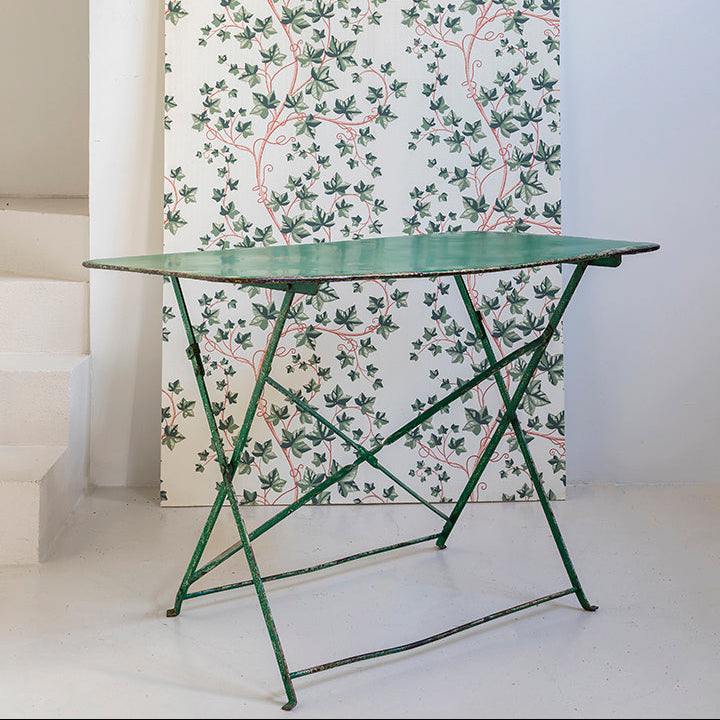 Mesa auxiliar rectangular de jardín, plegable en hierro verde