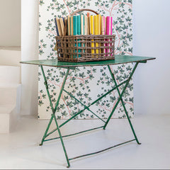 Mesa auxiliar rectangular de jardín, plegable en hierro verde