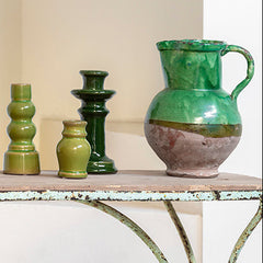 Jarra francesa de terracota esmalte verde