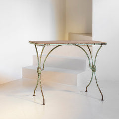 Mesa rectangular de madera y hierro verde agua