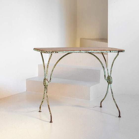 Mesa rectangular de madera y hierro verde agua
