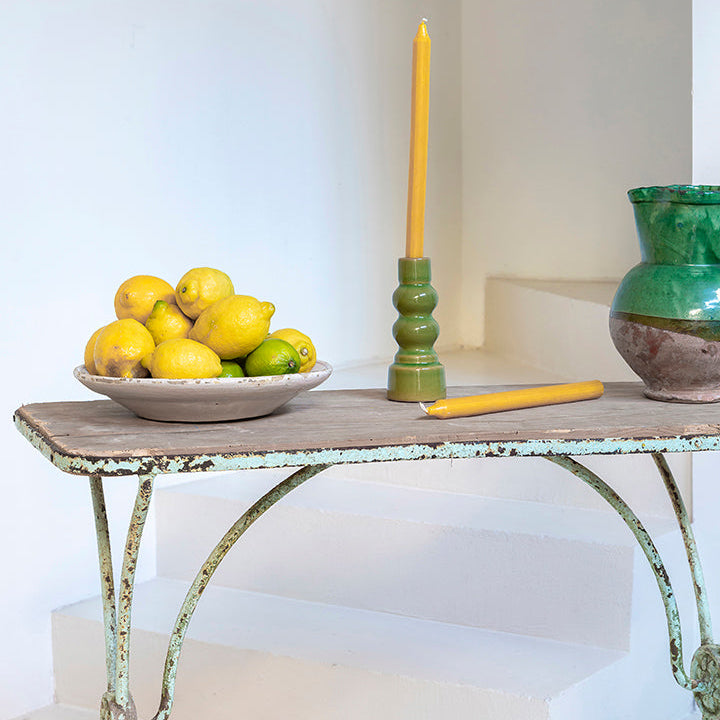 Mesa rectangular de madera y hierro verde agua