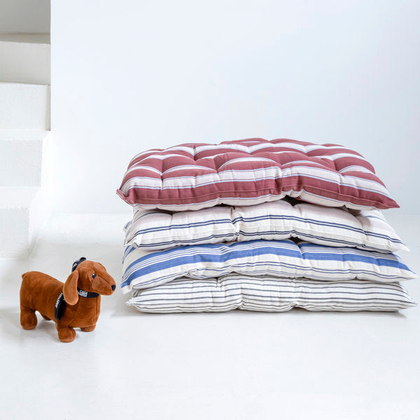 Cama para perros de algodón de rayas azul índigo y crudo x Tensira