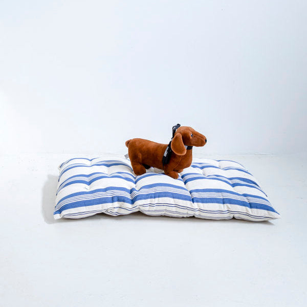 Cama para perros de algodón de rayas azul índigo y crudo x Tensira