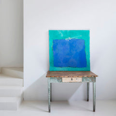 Cuadro óleo sobre lienzo 'Cosiendo el horizonte III' de Belén Conthe 100x100 cm