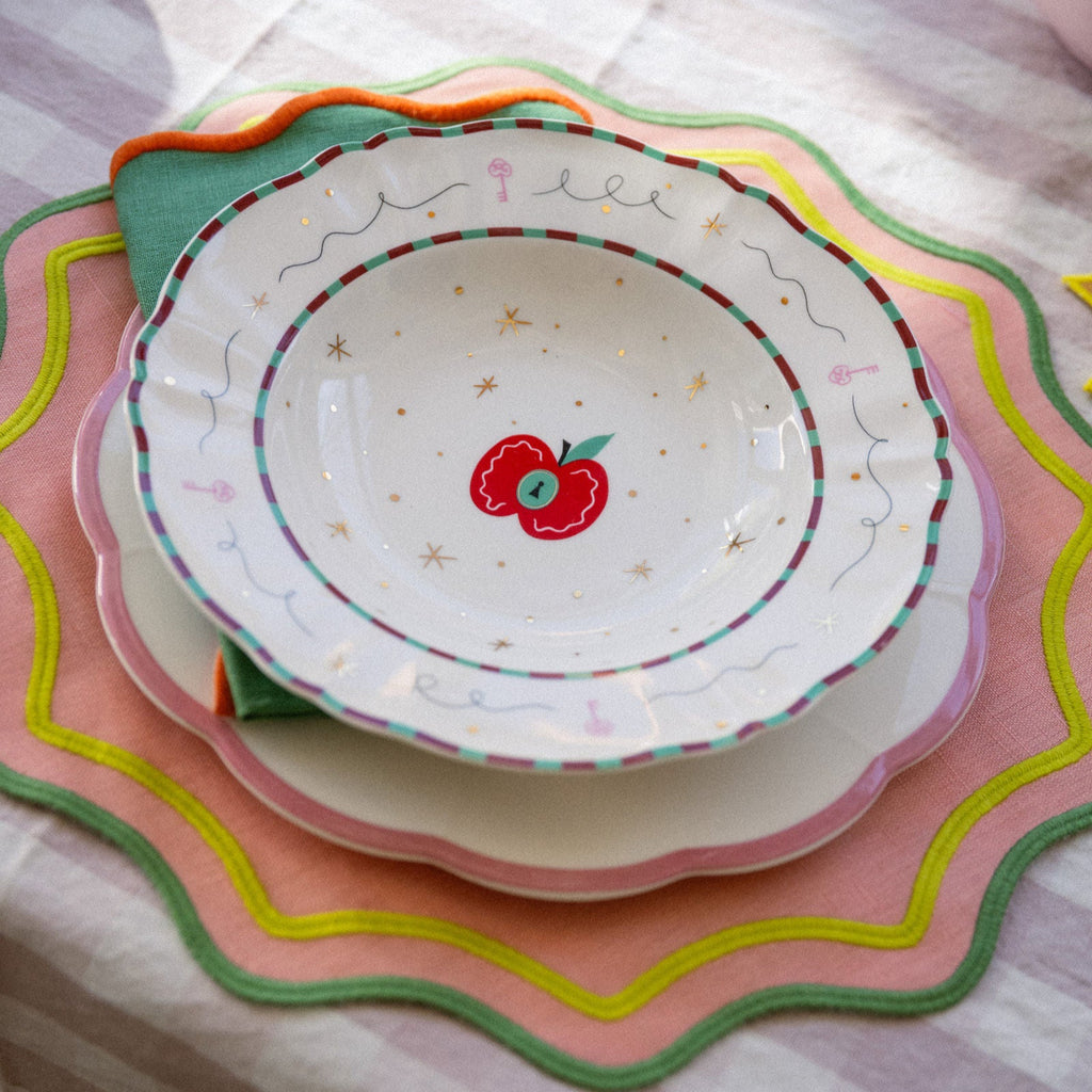 Juego de 2 individuales onditas rosa con festones