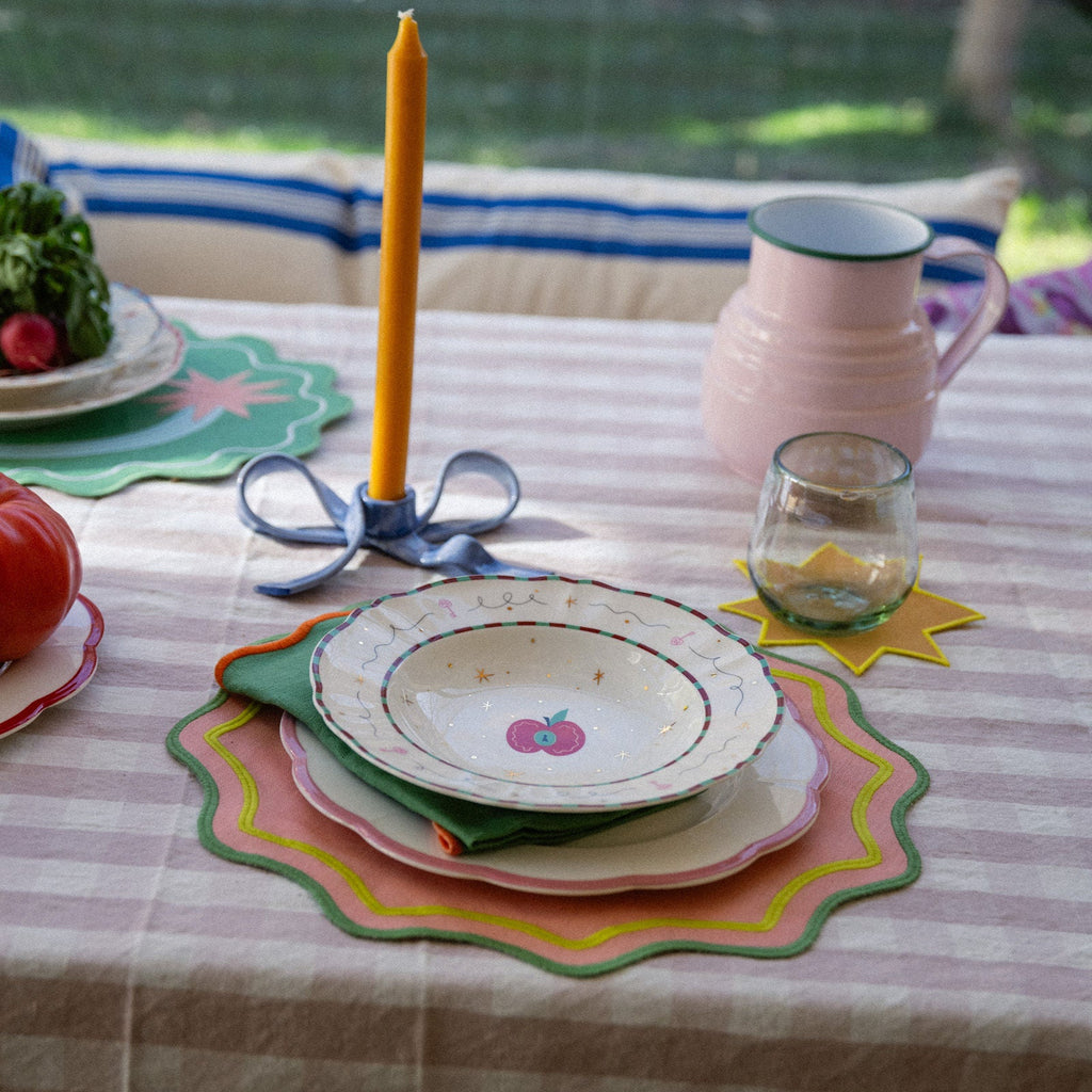 Juego de 2 individuales onditas rosa con festones