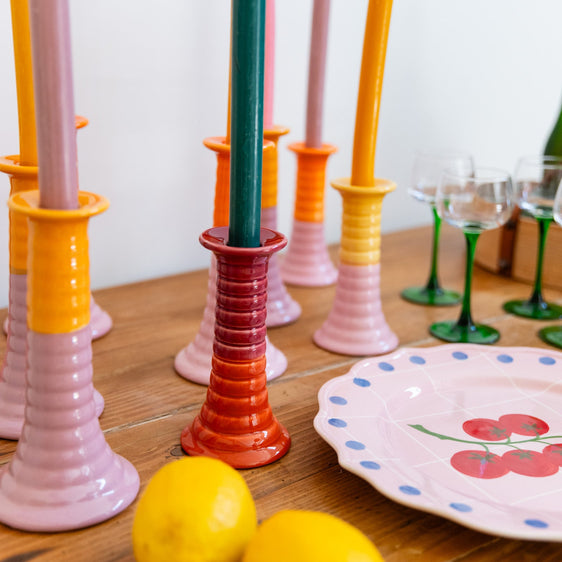 Candelabro 'Luis’ naranja y rosa oscuro