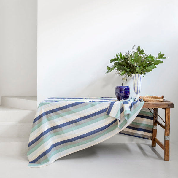 Juego de 2 servilletas rayas turquesa, azul y negro x Tensira