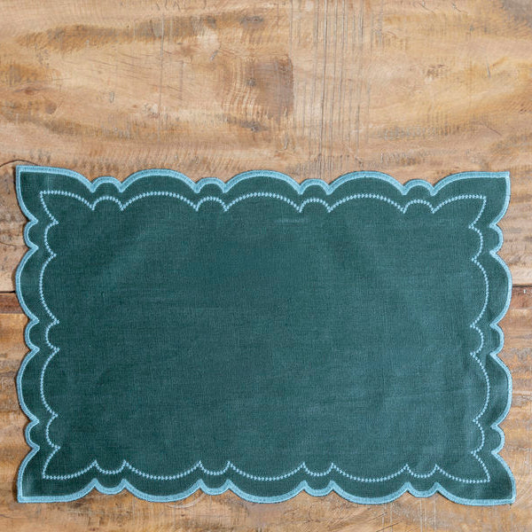 Juego de 2 individuales de lino resinado 'Letizia' verde y azul
