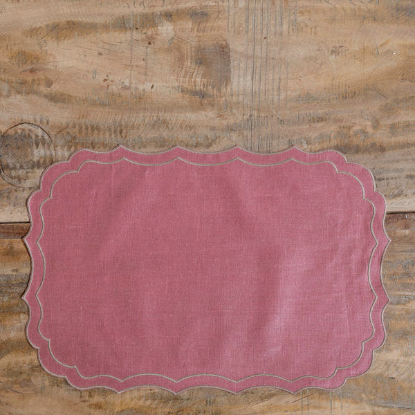 Juego de 2 individuales de lino resinado 'Firenze' rosa antiguo y marrón