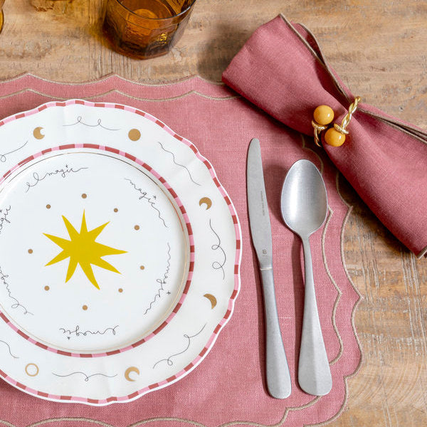 Juego de 2 servilletas de lino 'Filo' rosa antiguo y marrón