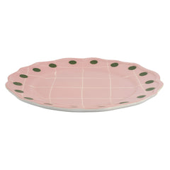 Plato llano con cuadros y puntos rosa