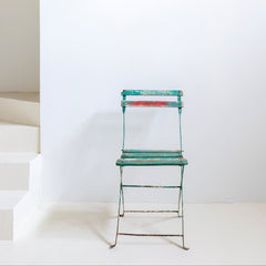 Silla plegable francesa de jardín en hierro patinado verde y rojo