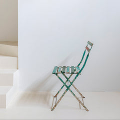 Silla plegable francesa de jardín en hierro patinado verde y rojo