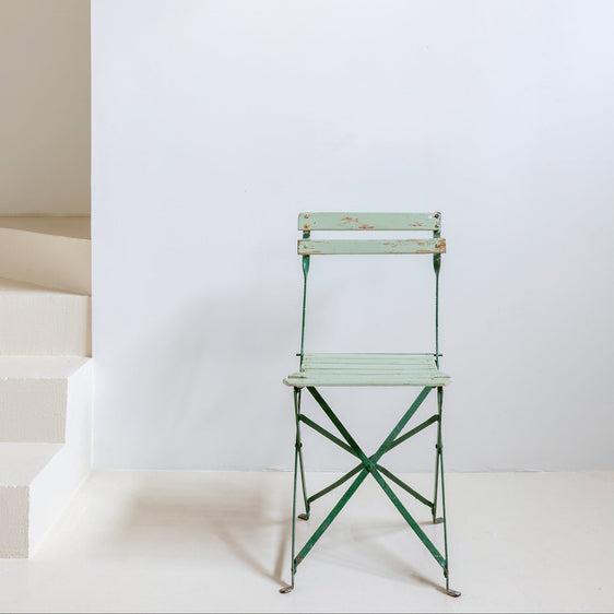 Silla de jardín plegable en hierro patinado verde claro
