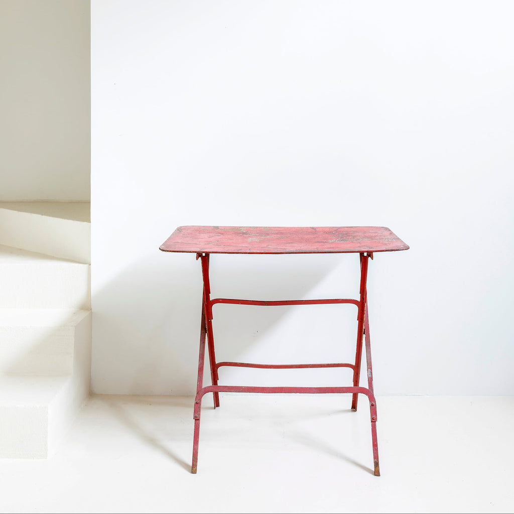 Mesa auxiliar rectangular de jardín, plegable en hierro rojo