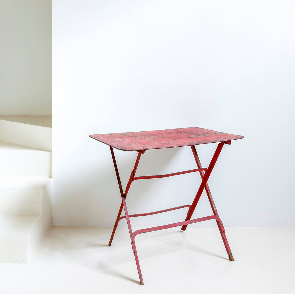 Mesa auxiliar rectangular de jardín, plegable en hierro rojo