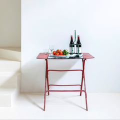 Mesa auxiliar rectangular de jardín, plegable en hierro rojo