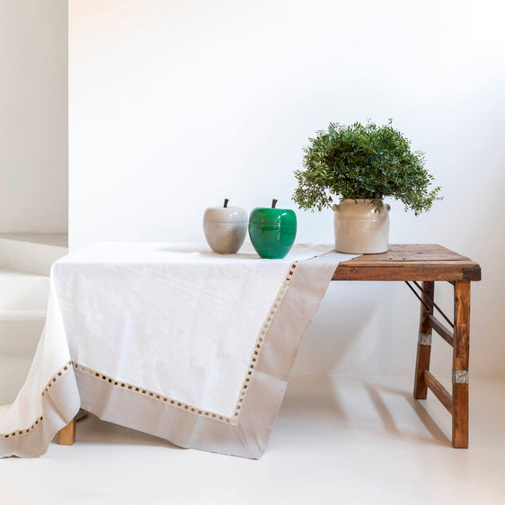 Mantel de lino 'Rivera' blanco y beige