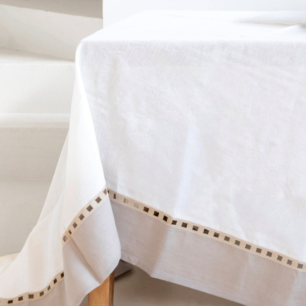 Juego de 2 servilletas de lino 'Rivera' blanco y beige