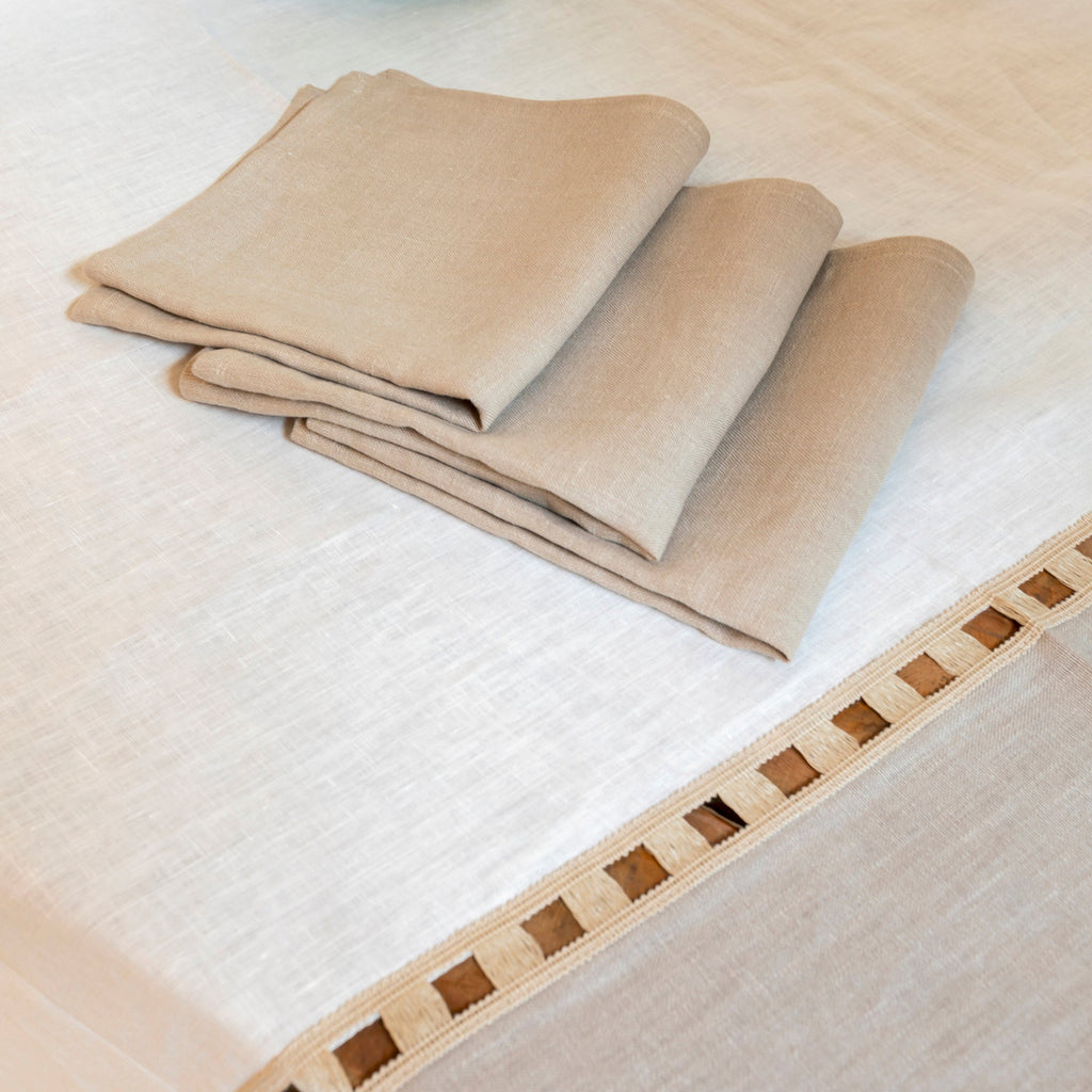 Juego de 2 servilletas de lino 'Rivera' blanco y beige