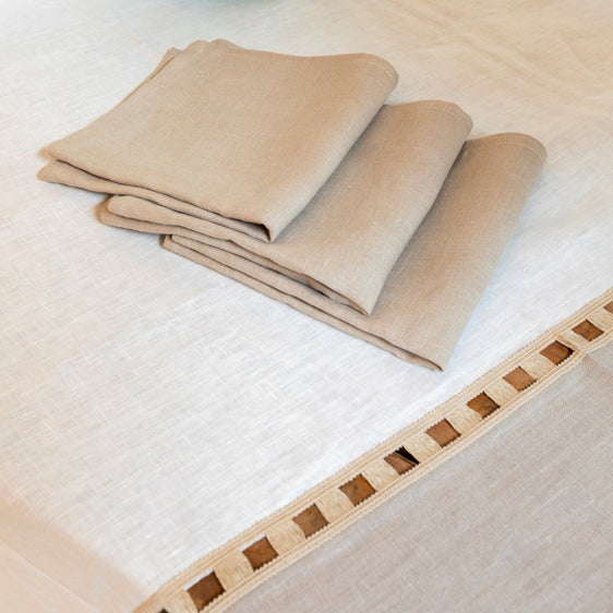 Juego de 2 servilletas de lino 'Rivera' blanco y beige