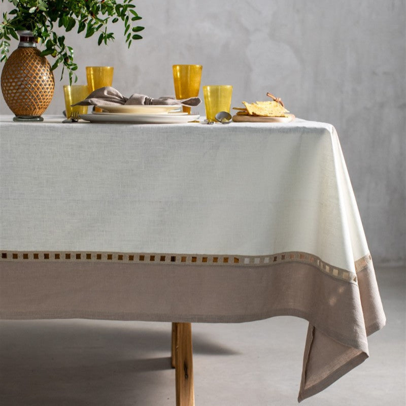 Juego de 2 servilletas de lino 'Rivera' blanco y beige
