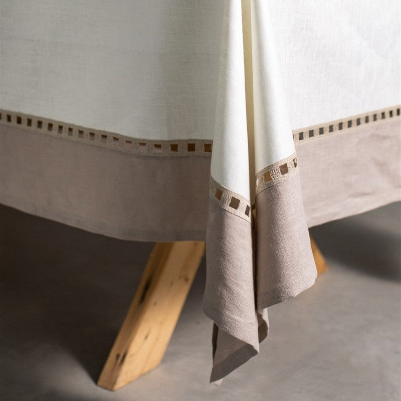 Mantel de lino 'Rivera' blanco y beige
