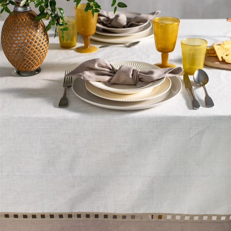 Juego de 2 servilletas de lino 'Rivera' blanco y beige