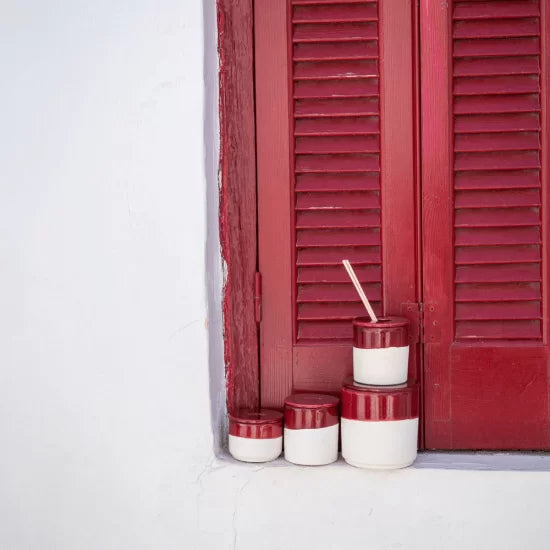 Vela artesanal roja olor a flor de azahar
