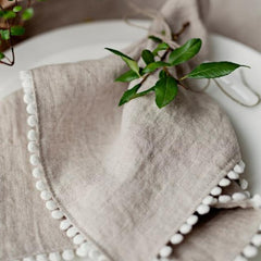 Juego de 2 servilletas 'Reikiavik' con pompones natural